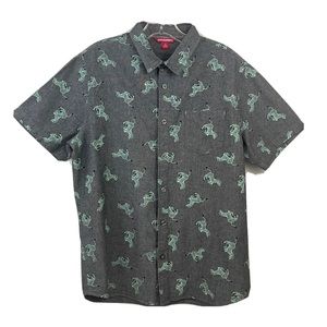 UNIONBAY Shirt Button Dark Gray, Light Green-Blue & Black Zebra Print Men’s M.